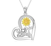 QYYZTQY Frog Sterling Silver Sunflower Heart Pendant Frog Jewelry Gifts for Women Girls, Sterling Silver, No Gemstone