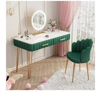 QYYZTQY Girls' Makeup Vanity Table with Round Mirror, Light Settings, 2 Drawers, Backrest Chair, Green Color, 100x40x75cm - Perfect for Women‘s Beauty and Grooming.