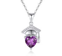 QYYZTQY Graduation Gifts for Her 2023, Graduation Cap CZ Heart Birthstone for Girls Women College High School Graduation Pendant for Girls Friendship Gifts, Stainless Steel, Cubic Zirconia
