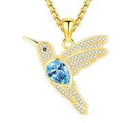QYYZTQY Hummingbird Crystal Moonstone Turquoise Pendant Sterling Silver Gold Hummingbird Jewelry for Women Men Humming Bird Gifts For Mom Grandma Lucky Charm