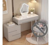 QYYZTQY in Makeup Vanity Desk Mirror, Space-Saving Dressing Table with Chair & Drawers, Stylish White Gloss Bedroom Unit for Women (Gray)