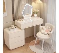 QYYZTQY in Vanity Desk Lights, Makeup Mirror, Space-Saving Dressing Table with Drawers & Chair, Stylish White Gloss Bedroom Furniture for Women