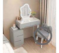 QYYZTQY in Vanity Desk Lights, Makeup Mirror, Space-Saving Dressing Table with Stool & Drawers, Stylish White Gloss Bedroom Furniture for Women