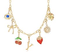 QYYZTQY Initial Charm for Women, Evil Eye Four-Leaf Sun Bow Cherry Strawberry Removable Charms Paper Clip Chain Choker, Trendy Jewelry Birthday for Her (Letter Y),