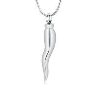 QYYZTQY Italian Horn Cremation Jewelry for Ashes Stainless Steel Urn for Ashes Keepsake Memorial Pendant Locket (Silver)