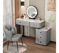 QYYZTQY Lighted Makeup Vanity Set Drawers Cushioned Stool Elegant Dressing Table with Mirror & Nightstand Bedroom, Stylish Beauty Station for Women