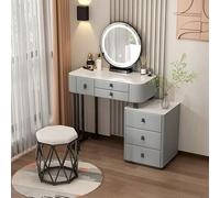 QYYZTQY Lighted Makeup Vanity Set with 3 Drawers Cushioned Stool Nightstand and Mirror Dressing Table for Bedroom Glamour