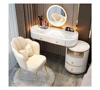QYYZTQY Lighted Mirror, Makeup Vanity Desk with Drawers and Stool, for Mother's Day, Bedroom Dressing Table, 3 Color Modes Adjustable Brightness