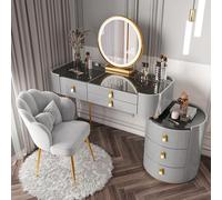 QYYZTQY Lighted Vanity Desk Set Glass Top Drawers, Large Makeup with Color Mirror, Includes Side Cabinet Chair, Perfect Dressing Table for Women - Gray, 100cm/39.3"