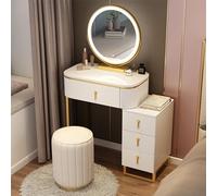 QYYZTQY Makeup Desk Mirror and Lights 4 Drawer Vanity Table Set with Stool for Women Girls Bedroom 70cm B