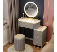 QYYZTQY Makeup Desk Mirror Lights 4 Drawer Vanity Table Set with Cushioned Stool for Women and Girls Bedroom 60cm White
