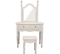 QYYZTQY Makeup Table for Women, 2 Sliding Drawers, Writing Desk with Solid Wood Legs, Dressing Table with Mirror and Stool, Vanity Set