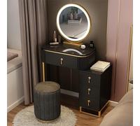 QYYZTQY Makeup Vanity Desk with Mirror Lights 4 Storage Drawers Stool Ideal for Women and Girls Bedroom 70cm E Size