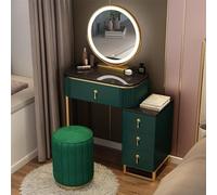 QYYZTQY Makeup Vanity Desk with Mirror Lights 4 Storage Drawers Stylish Dressing Table Set for Women and Girls Bedroom Includes Padded Stool (60cm D)