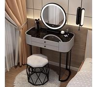 QYYZTQY Makeup Vanity Set with Mirror Glamorous Glass Top Upholstered Stool Stylish Dressing Table Women and Girls Perfect for Bedroom Decor.