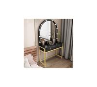 QYYZTQY Makeup Vanity Table with Integrated Mirror Drawers High Gloss White Finish Stylish Black and Gold - Perfect for Bedroom or Dressing Room
