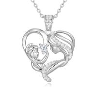 QYYZTQY, Mother and Child Love Heart Pendant, Sterling Silver Birthstone for Women, Mothers Day Valentines Anniversary Birthday Christmas Jewelry Gifts for Her Mom Women Wife