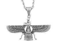 QYYZTQY New 2025 Hip Hop Rhinestone Paved Gold Color Iran Faravahar Ahura Zoroastrian Pendant Necklace Stainless Steel Men Jewelry With For You Fashion Accessories Creative Gift, size, Stainless