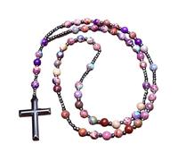 QYYZTQY New 2025 Purple Blue Jaspr with Cross Pendant Necklace for Women Catholic Christ Rosary Necklaces Female Jewelry Fashion Accessories Creative Gift