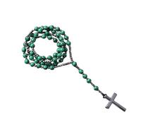 QYYZTQY New 2025 Purple Blue Jaspr with Cross Pendant Necklace for Women Catholic Christ Rosary Necklaces Female Jewelry Fashion Accessories Creative Gift