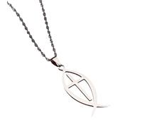 QYYZTQY New For Trendy 2025 Stainless Steel Jesus Fish Cross Christ God Pendant Necklace Chain Jewelry Fashion Accessories Creative Gift