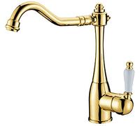 QYYZTQY Nostalgia Country House Kitchen Sink Mixer Tap Brass Single Lever with Ceramic Handles Swivel Stylish Vintage Faucet for & Rustic Kitchens
