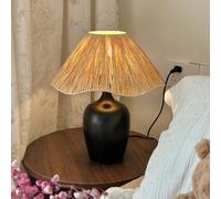 QYYZTQY Rustic Distressed Black Farmhouse Country Cabin Table Lamp Hand Woven Shade Mid Century Table Lamp Vintage Bedside Nightstand Lamp for Bedroom Living Room Home Office