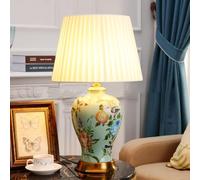 QYYZTQY Single Bedroom Blue Ceramic Table Lamp with Plug in 23.6" Tall Large Rustic Farmhouse Table Lamp Retro Flower Porcelain Bedside Nightstand Lamp Vintage End Lamp for Living Room Desk Home