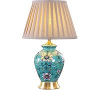 QYYZTQY Single Ceramic Table Lamp for Living Room Vintage Flower Coastal Table Lamp Linen Shade 3D Blue Floral Bedside Lamp Antique Retro End Nightstand Lamp for Bedroom Farmhouse Desk Home Office