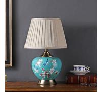 QYYZTQY Small Blue Ceramic Table Lamp Bird Flower White Porcelain Table Lamp Yellow Floral Bedside Nightstand Lamp Green Retro Farmhouse Rustic End Lamp for Living Room Bedroom Desk Home Office