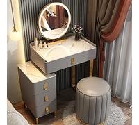 QYYZTQY Storage Stool, Dressing Table Large Drawer, Makeup Vanity with -Degree Rotating 3 Colors Mirror, for Women Girls,Gray a,50cm/19.6in
