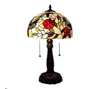 QYYZTQY Style Table Lamp Red Rose Pink Orchid Green Leaf Stained Glass Desk Light Handcraft Home Decor Dia 30Cm Lampshad Warm as Ever