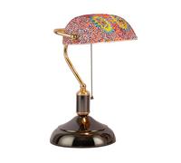 QYYZTQY Style Table Light Bankers Lamp Stained Glass Desktop Nightstand Lamp Accent Lamp with Pull Cord Vintage Reading Light Desk Lamp for Bedroom Reading Office Living Room