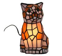 QYYZTQY Table Lamp Creative Cat Desk Lamp Cute Children's Lamp Hand Crafted Stained Glass and Metal Base Bedroom Bedside Lamp Night Light Needed