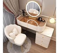 QYYZTQY Table,Large with Illuminated Mirror, Padded Stool and Side Cabinet, Dressing Table, Chest of Drawers, Make-Up Set, Gold-Coloured Stainless Steel Legs,Wei?