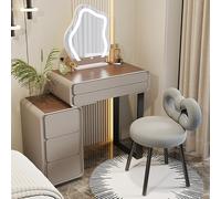 QYYZTQY Vanity Drawers Shelves White Makeup Desk with Upholstered Stool Wooden Dressing Table for Girls and Women Grey 70 cm Bedroom Furniture