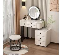 QYYZTQY Vanity Makeup Set with Lights Drawers Cushioned Stool Nightstand and Mirror Dressing Table for Bedroom Glamour