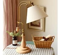 QYYZTQY Vintage Desk lamp Wood Decorative Night lamp French Style Table Lamp Japanese Style Minimalism Bedroom Living with Fabric Shade E27*1 for Hotel Cafe 25 * 56cm