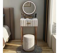 QYYZTQY White Dressing Table with Mirror Drawers, Vanity Set, Stylish Makeup Writing Desk Stool - Compact 50cm for Small Spaces