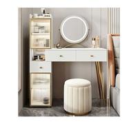 QYYZTQY White Makeup Vanity Table with Mirror & Chair Set Dressing Table with Nightstand & Glass Shelves Stylish Makeup Desk with Storage Drawers for Bedroom
