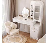 QYYZTQY White Vanity Table Lights Mirror Wooden Makeup Desk with Drawers for Bedroom Includes Floral Stool Dimensions x 157.5 cm Elegant Dressing Furniture.