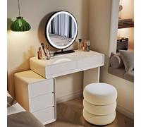 QYYZTQY White Vanity with Lights Storage Round Stool Included x cm Elegant Makeup Dressing Table for Bedroom & Home Decor Crafted from IV Wood