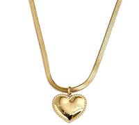 QYYZTQY Women's Herringbone Heart Pendant Titanium Steel Gold Plated Snake Bone Chain, Sophisticated and Stylish Women's for Every Lady and Girl, gold plating, No Gemstone