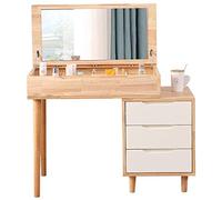 QYYZTQY Wooden Bedroom Makeup Vanity Desk Writing Desk with Drawers, Dressing Table with Flip Top Mirror, Large Storage Capacity (Color : E-Vanity Set, Size : 1 (B 2 Pcs)