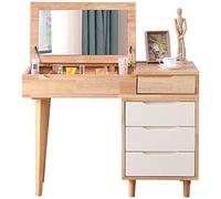 QYYZTQY Wooden Bedroom Makeup Vanity Desk Writing Desk with Drawers, Dressing Table with Flip Top Mirror, Large Storage Capacity (Color : E-Vanity Set, Size : 1 (B 2 Pcs)