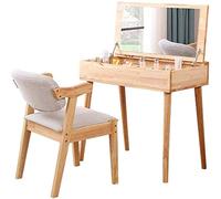 QYYZTQY Wooden Bedroom Makeup Vanity Writing Desk Drawers, Dressing Table with Flip Top Mirror, Large Storage Capacity (Color B-2 Size 60x45x (C 2 Pcs)