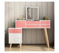 QYYZTQY Wooden Dressing Table Makeup Desk Writing Desk with 5 Drawers, Vanity Table with Three-fold Mirrors & Cushioned Stool (Color : Yellow-a, Size : 80x40x83 (Pink b)