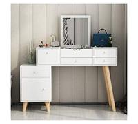 QYYZTQY Wooden Dressing Table Makeup Desk Writing Desk with 5 Drawers, Vanity Table with Three-fold Mirrors & Cushioned Stool (Color : Yellow-a, Size : 80x40x83 (White b)