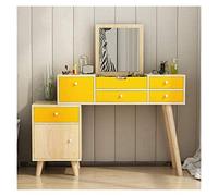 QYYZTQY Wooden Dressing Table Makeup Desk Writing Desk with 5 Drawers, Vanity Table with Three-fold Mirrors & Cushioned Stool (Color : Yellow-a, Size : 80x40x83 (Yellow b)