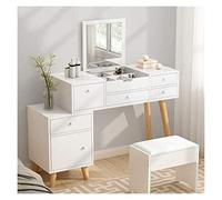 QYYZTQY Wooden Dressing Table Makeup Desk Writing Desk with 5 Drawers, Vanity Table with Three-fold Mirrors & Cushioned Stool (Color : Yellow-a, Size : 80x40x83 (White a)